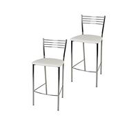 t m c s Tommychairs - Set 2 tabourets Elena pour Cuisine, Bar et Salle à Manger, Robuste Structure en Acier chromé et Assise rembourrée et revêtue en Cuir Artificiel Couleur Blanc