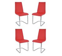 t m c s Tommychairs - Set 4 Chaises Cantilever Berlin avec Pieds en Acier chromé à Haute résistance et Assise en Bois Multicouche, rembourrée et revêtue en Cuir Artificial Rouge
