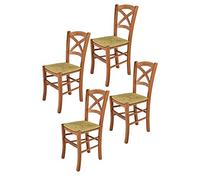 t m c s Tommychairs - Set 4 chaises Cross pour Cuisine, Bar et Salle à Manger, Robuste Structure en Bois de hêtre peindré en Couleur Cerisier et Assise en Paille