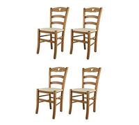 t m c s Tommychairs - Set 4 Chaises Cuore pour Cuisine, Bar et Salle à Manger, Robuste Structure en Bois de hêtre peindré en chêne et Assise rembourrée et revêtue en Cuir Artificiel Couleur Ivoire