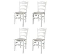 t m c s Tommychairs - Set 4 chaises Cuore pour Cuisine, Bar et Salle à Manger, Robuste Structure en Bois de hêtre laqué en Couleur Blanc et Assise rembourrée et revêtue en Tissu Couleur Gris Perle