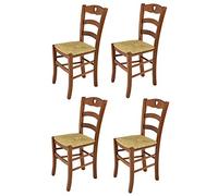 t m c s Tommychairs - Set 4 chaises Cuore pour Cuisine, Bar et Salle à Manger, Robuste Structure en Bois de hêtre peindré en Couleur Noyer Clair et Assise en Paille