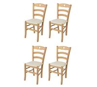 t m c s Tommychairs - Set 4 Chaises Cuore pour Cuisine, Bar et Salle à Manger, Robuste Structure en Bois de hêtre peindré en Natural et Assise rembourrée et revêtue en Tissu Couleur Ivoire