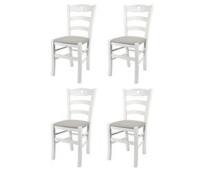 t m c s Tommychairs - Set 4 chaises Cuore pour Cuisine, Bar et Salle à Manger, Robuste Structure en Bois de hêtre laqué en Couleur Blanc et Assise rembourrée et revêtue en Tissu Couleur Gris Perle