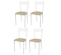 t m c s Tommychairs - Set 4 chaises Elegance pour Cuisine, Bar et Salle à Manger, Robuste Structure en Acier peindré en Couleur Blanc et Assise rembourrée et revêtue en Cuir Artificiel Couleur Lin