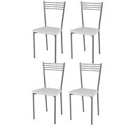 t m c s Tommychairs - Set 4 chaises Elena pour Cuisine, Bar et Salle à Manger, Robuste Structure en Acier peindré en Couleur Aluminium et Assise rembourrée et revêtue en Cuir Artificiel Couleur Blanc