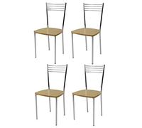 t m c s Tommychairs - Set 4 chaises Elena pour Cuisine, Bar et Salle à Manger, Robuste Structure en Acier chromé et Assise en Bois Massif Coleur Noix chêne