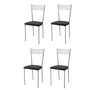 t m c s Tommychairs - Set 4 chaises Elena pour Cuisine, Bar et Salle à Manger, Robuste Structure en Acier peindré en Couleur Aluminium et Assise rembourrée et revêtue en Cuir Artificiel Couleur Noir