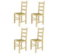 t m c s Tommychairs - Set 4 chaises Rustica pour Cuisine, Bar et Salle à Manger, Robuste Structure en Bois de hêtre Poli, Non traité, 100% Naturel et Assise en Paille