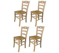 t m c s Tommychairs - Set 4 chaises Savoie pour Cuisine, Bar et Salle à Manger, Robuste Structure en Bois de hêtre Poli, Non traité, 100% Naturel et Assise en Paille