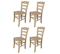 t m c s Tommychairs - Set 4 chaises Savoie pour Cuisine, Bar et Salle à Manger, Robuste Structure en Bois de hêtre Poli, Non traité, 100% Naturel et Assise en Bois