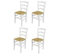 t m c s Tommychairs - Set 4 chaises Venezia pour Cuisine, Bar et Salle à Manger, Robuste Structure en Bois de hêtre laqué en Couleur Blanc et Assise en Paille