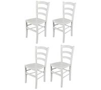 t m c s Tommychairs - Set 4 chaises Venezia pour Cuisine, Bar et Salle à Manger, Robuste Structure en Bois de hêtre laqué en Couleur Blanc et Assise en Bois