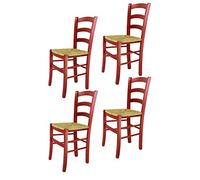 t m c s Tommychairs - Set 4 chaises Venezia pour Cuisine, Bar et Salle à Manger, Robuste Structure en Bois de hêtre peindré en Couleur Aniline Rouge et Assise en Paille