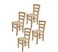 t m c s Tommychairs - Set 4 chaises Venice pour Cuisine, Bar et Salle à Manger, Robuste Structure en Bois de hêtre peindré en Couleur chêne et Assise rembourrée et revêtue en Tissu Couleur Chanvre