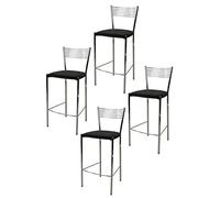 t m c s Tommychairs - Set 4 tabourets Elegance pour Cuisine, Bar et Salle à Manger, Robuste Structure en Acier chromé et Assise rembourrée et revêtue en Cuir Artificiel Couleur Noir