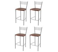 t m c s Tommychairs - Set 4 tabourets Elegance pour Cuisine, Bar et Salle à Manger, Robuste Structure en Acier peindré en Couleur Aluminium et Assise en Bois laqué Couleur Cerisier