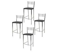 t m c s Tommychairs - Set 4 tabourets Elena pour Cuisine, Bar et Salle à Manger, Robuste Structure en Acier chromé et Assise rembourrée et revêtue en Cuir Artificiel Couleur Gris foncé