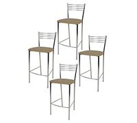 t m c s Tommychairs - Set 4 tabourets Elena pour Cuisine, Bar et Salle à Manger, Robuste Structure en Acier chromé et Assise rembourrée et revêtue en Cuir Artificiel Couleur Cappuccino