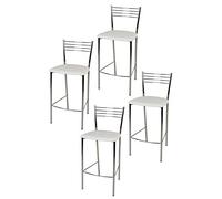 t m c s Tommychairs - Set 4 tabourets Elena pour Cuisine, Bar et Salle à Manger, Robuste Structure en Acier chromé et Assise rembourrée et revêtue en Cuir Artificiel Couleur Blanc