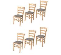 t m c s Tommychairs - Set 6 Chaises Cuore pour Cuisine, Bar et Salle à Manger, Robuste Structure en Bois de hêtre peindré en Natural et Assise rembourrée et revêtue en Tissu Couleur Chevreuil