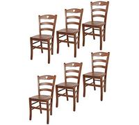 t m c s Tommychairs - Set 6 chaises Cuore pour Cuisine, Bar et Salle à Manger, Robuste Structure en Bois de hêtre peindré en Couleur Noyer Clair et Assise en bois66