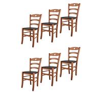 t m c s Tommychairs - Set 6 Chaises Cuore pour Cuisine, Bar et Salle à Manger, Robuste Structure en Bois de hêtre peindré en Cerisier et Assise rembourrée et revêtue en Cuir Artificiel Couleur Moka