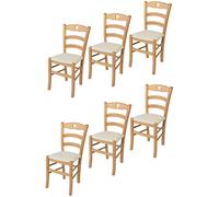 t m c s Tommychairs - Set 6 Chaises Cuore pour Cuisine, Bar et Salle à Manger, Robuste Structure en Bois de hêtre peindré en Natural et Assise rembourrée et revêtue en Tissu Couleur Ivoire
