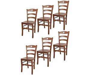 t m c s Tommychairs - Set 6 chaises Cuore pour Cuisine, Bar et Salle à Manger, Robuste Structure en Bois de hêtre peindré en Couleur Noyer Clair et Assise en bois66