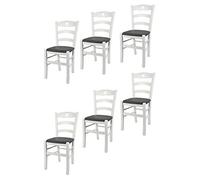 t m c s Tommychairs - Set 6 chaises Cuore, Robuste Structure en Bois de hêtre laqué en Couleur Blanc et Assise rembourrée et revêtue en Cuir Artificiel Couleur Gris foncé