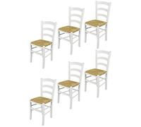 t m c s Tommychairs - Set 6 chaises Venezia pour Cuisine, Bar et Salle à Manger, Robuste Structure en Bois de hêtre laqué en Couleur Blanc et Assise en Paille
