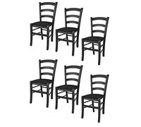 t m c s Tommychairs - Set 6 chaises Venezia pour Cuisine, Bar et Salle à Manger, Robuste Structure en Bois de hêtre peindré en Couleur Aniline Noir et Assise rembourrée et revetue en Tissu Noir