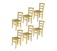 t m c s Tommychairs - Set 6 chaises Venice pour Cuisine, Bar et Salle à Manger, Robuste Structure en Bois de hêtre peindré en Couleur Naturelle et Assise en Paille