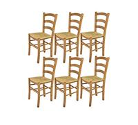 t m c s Tommychairs - Set 6 chaises Venice pour Cuisine, Bar et Salle à Manger, Robuste Structure en Bois de hêtre peindré en Couleur chêne et Assise en Paille