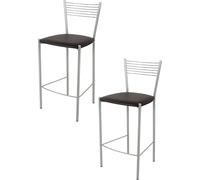 t m c s Tommychairs - Set de 2 tabourets de bar modernes ELEGANCE pour la cuisine et la salle à manger, structure robuste en acier laqué, couleur aluminium, assise rembourrée recouverte de similicuir
