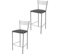 t m c s Tommychairs - Set de 2 tabourets de bar modernes ELEGANCE pour la cuisine et la salle à manger, structure robuste en acier laqué, couleur aluminium, assise rembourrée recouverte de similicuir 