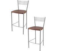 t m c s Tommychairs - Set de 2 tabourets de bar modernes ELEGANCE pour la cuisine et la salle à manger, structure robuste en acier laqué, couleur aluminium, assise en bois dans la teinte cerisier laqu