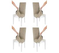 t m c s Tommychairs - Set de 4 chaises avec Housse Amovible modèle Jazz pour Cuisine, Structure en hêtre Blanche, Assise et Dossier rembourrés recouverts avec Housse en Tissu Chamois New