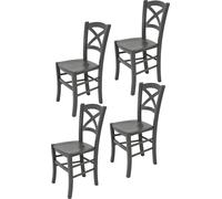 t m c s Tommychairs - Set de 4 chaises CROSS pour la cuisine et la salle à manger, structure robuste en bois de hêtre laqué dans la teinte gris foncé et assise en bois laqué dans la teinte gris foncé