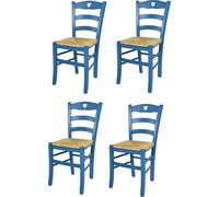 t m c s Tommychairs - Set de 4 chaises CUORE pour la cuisine et la salle à manger, structure robuste en bois de hêtre, peinte en bleu aniline et assise en paille