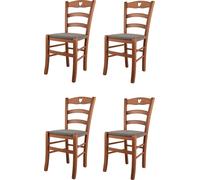 t m c s Tommychairs - Set de 4 chaises CUORE pour la cuisine et la salle à manger, Structure robuste en bois de hêtre laqué couleur cerisier et assise rembourrée recouverte de tissu couleur brun chevr