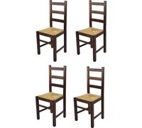 t m c s Tommychairs - Set de 4 chaises RUSTICA pour la cuisine et la salle à manger, structure robuste en bois de hêtre, laquée en couleur Noyer foncé et assise en paille