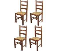 t m c s Tommychairs - Set de 4 chaises RUSTICA pour la cuisine et la salle à manger, structure robuste en bois de hêtre, laquée en couleur noyer clair et assise en paille