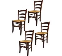 t m c s Tommychairs - Set de 4 chaises VENEZIA pour la cuisine et la salle à manger, structure robuste en bois de hêtre laqué dans le ton brun noyer foncé et assise en paille