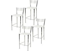 t m c s Tommychairs - Set de 4 tabourets de bar modernes ELEGANCE pour la cuisine et la salle à manger, structure robuste en acier chromé, assise rembourrée recouverte de similicuir blanc