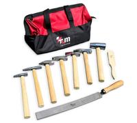 T&M Technics Set 7 Marteaux de Carrossier pour Débosselage ALUMINIUM | 7 marteaux 105 à 680 g, aluminium exclusivement, râpe et brosse en acier inoxydable, sac de transport, kit complet