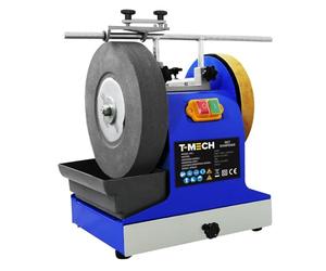 T-Mech Affûteuse à Eau 200 W Pierre à Huile Cirage pour Métal Roue d'Affûtage à Cuir Guide d'Angle Meulage Rotatif pour Couteaux Haches Lames Atelier Garage Meule Pro 250 mm [Accessoires INCLUSES]