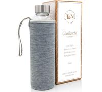 T&N Bouteille en verre 550ml - Gourde boisson avec couvercle en néoprène - Bouteille étanche - Bouteille en verre borosilicaté plus épais pour eau minérale - Design mince