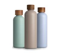T&N Bouteille Isotherme d’eau 1l en acier inoxydable avec bouchon en bois d'acacia, Gourde Inox 1 Litre, conserve le froid à 29h, la chaleur 14h, étanche pour boissons gazeuses