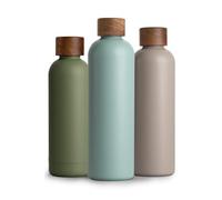 T&N Bouteille Isotherme d’eau 1l en acier inoxydable avec bouchon en bois d'acacia, Gourde Inox 1 Litre, conserve le froid à 29h, la chaleur 14h, étanche pour boissons gazeuses